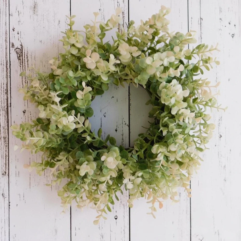 Neutral Faux Greenery Candle Ring Wreath, Everyday Year Round Decor